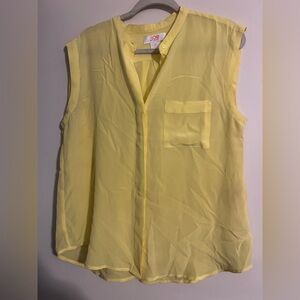 Fresh Yellow Sleeveless Mandarin Collar Blouse 100% Silk